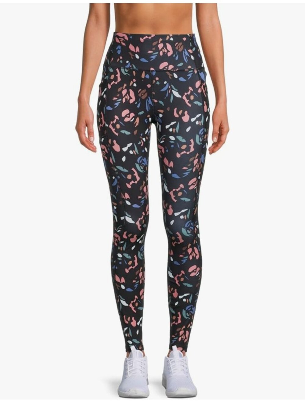 Avia High Waist Leggings L (12-14)  Multi Floral Cut Print Athletic Pockets 28"I